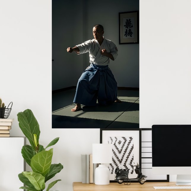 Old Karate Master Performing Kata Poster (Home Office)