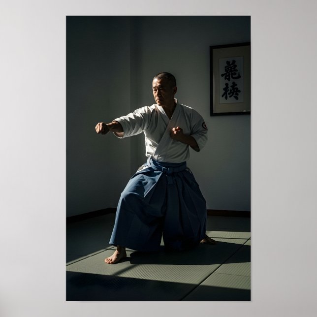 Old Karate Master Performing Kata Poster (Front)