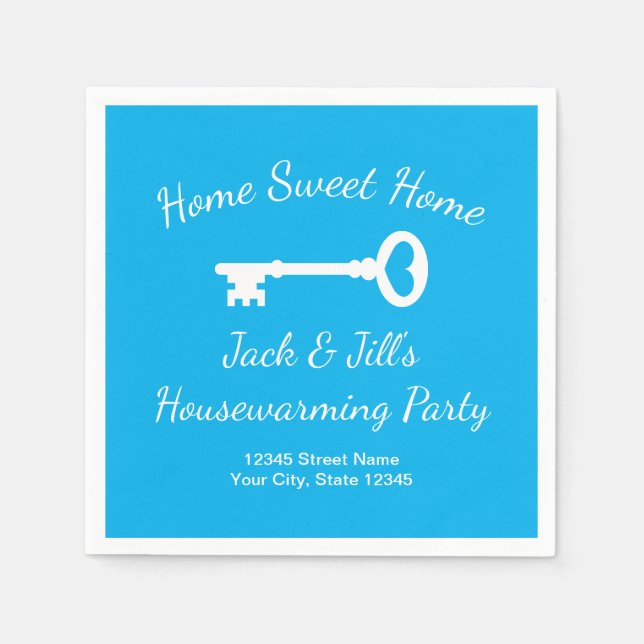 Old key housewarming party napkins for new home (Front)