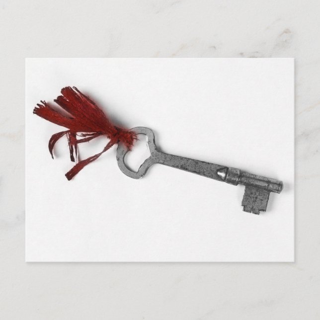 OLD KEY WITH RED RIBBON POSTCARD (Front)