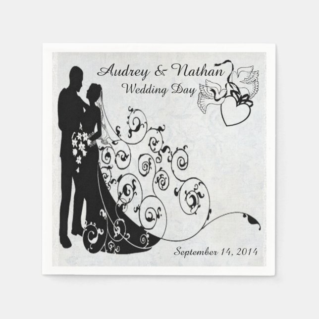 Old Lace Wedding Silhouettes Personalised Napkins (Front)