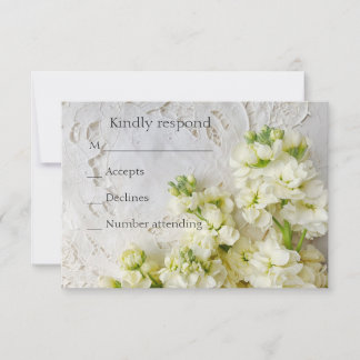 Old lace with white flowers RSVP card