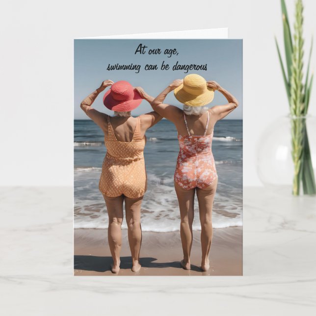 Old Ladies On The Beach Birthday Card (Front)