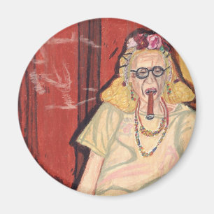 old lady and cigar magnet
