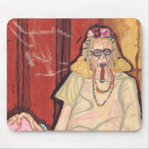 old lady and cigar mouse pad