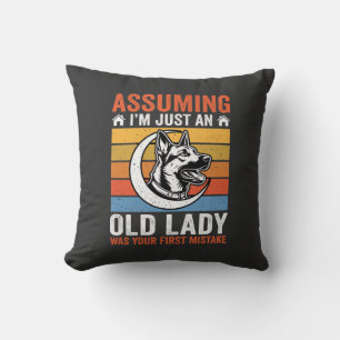 Old Lady Dog Warning Retro Cushion