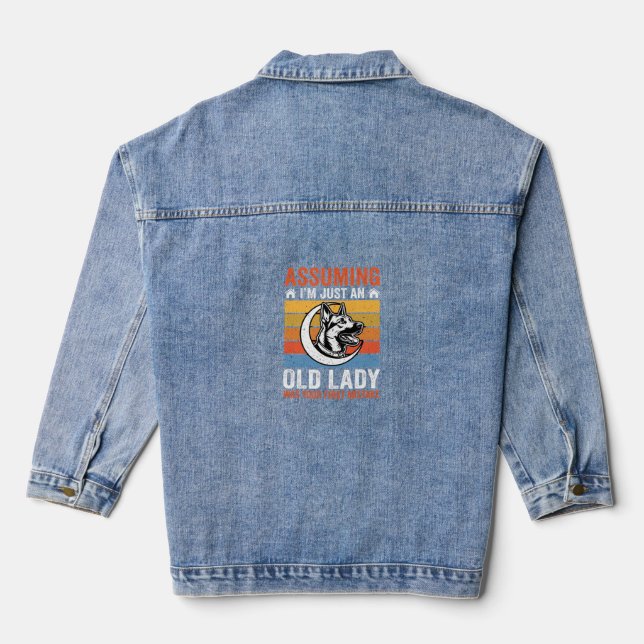Old Lady Dog Warning Retro Denim Jacket (Back)