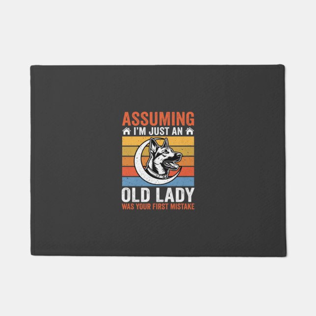 Old Lady Dog Warning Retro Doormat (Front)
