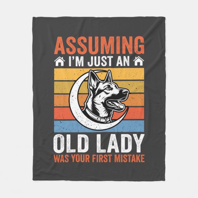 Old Lady Dog Warning Retro Fleece Blanket (Front)
