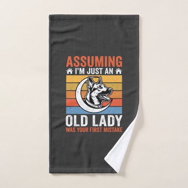Old Lady Dog Warning Retro Hand Towel (Hand Towel)