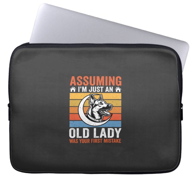 Old Lady Dog Warning Retro Laptop Sleeve (Front)