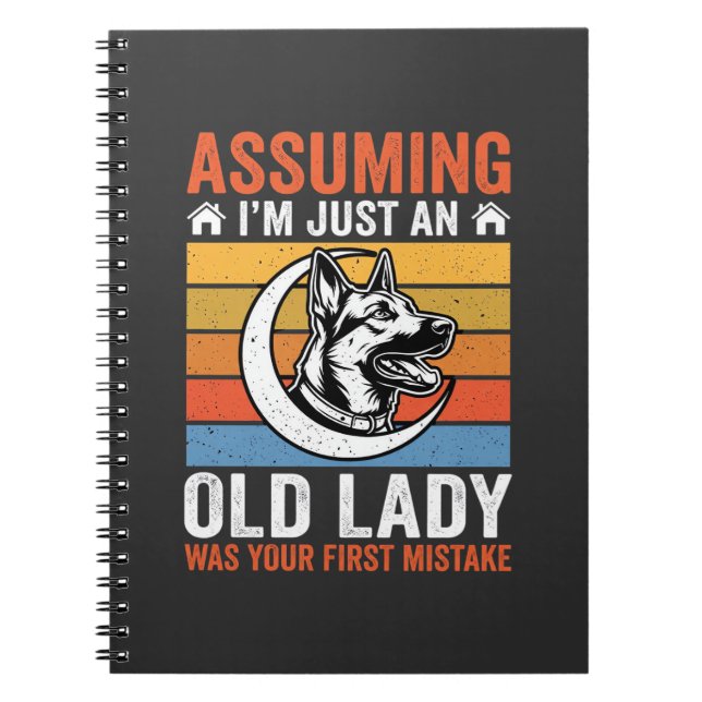 Old Lady Dog Warning Retro Notebook (Front)