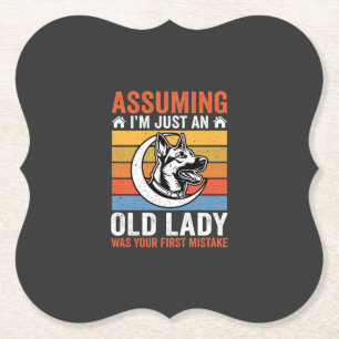 Old Lady Dog Warning Retro Paper Coaster