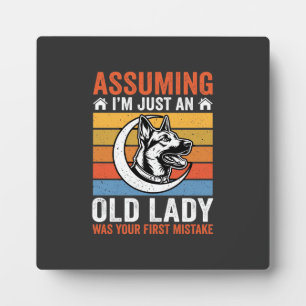 Old Lady Dog Warning Retro Plaque