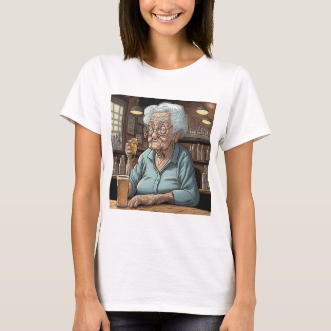 Old Lady Drinking a Tap Beer and Shot T-Shirt (Front)