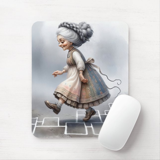 Old Lady Hopping On Game Squares Mouse Pad (With Mouse)