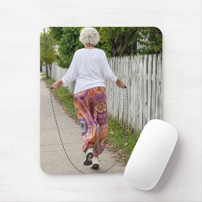 Old Lady Jumps Rope Down a Sidewalk Mouse Pad (With Mouse)