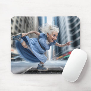 Old Lady On a Windy Street Vent Mouse Pad