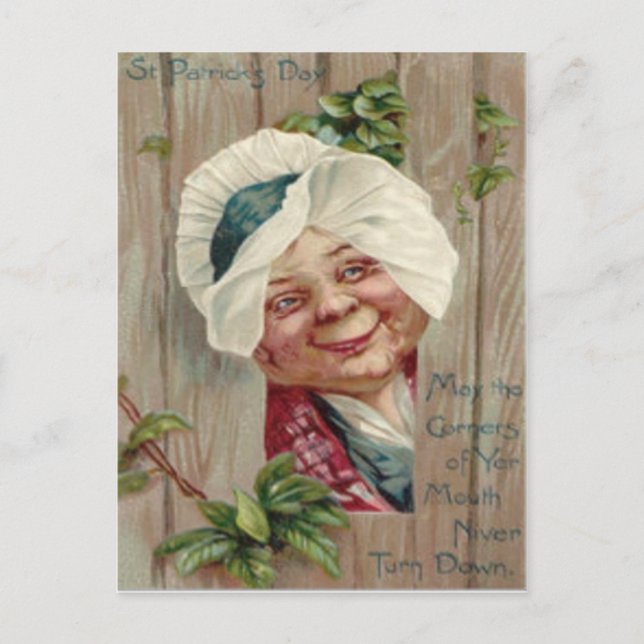 Old Lady Smile Shamrock Fence Bonnet Postcard (Front)