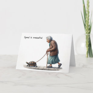Old Lady Walking a Pet Turtle Card