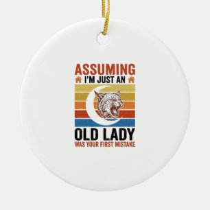 Old Lady Wildcat Vintage Funny Shirt Design_1 Ceramic Ornament