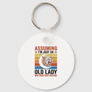 Old Lady Wildcat Vintage Funny Shirt Design_1 Key Ring
