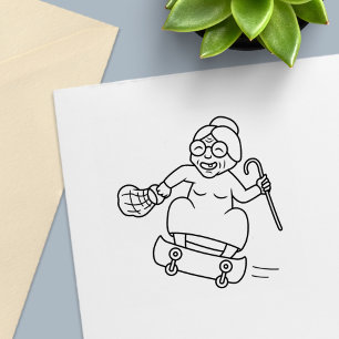 Old Lady with a Cane on a Skateboard Self-inking Stamp