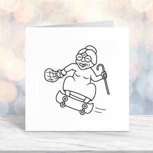 Old Lady with a Cane on a Skateboard Self-inking Stamp