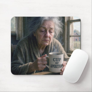 Old Lady With Steaming Cup of Coffee Mouse Pad