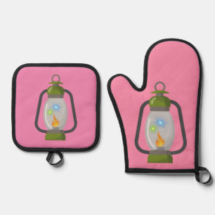 old lamp oven mitt & pot holder set