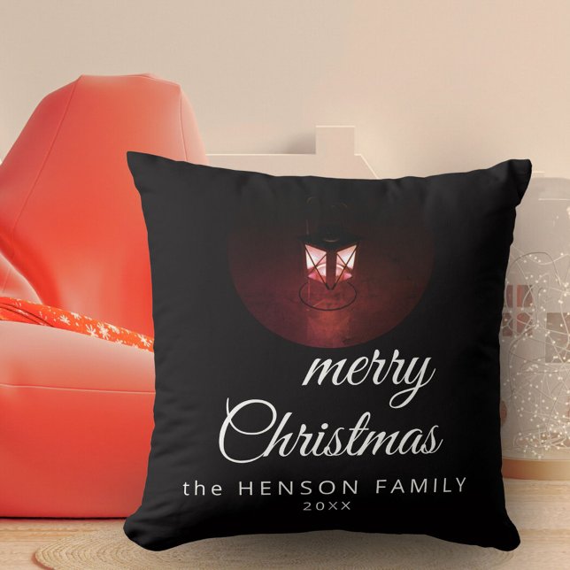Old Lantern Light Merry Christmas Script Family Cushion (Creator Uploaded)