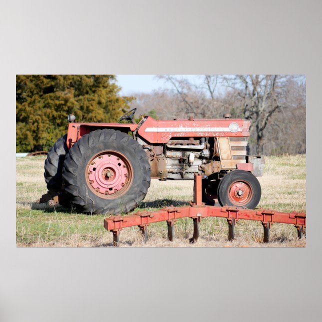 Old Large Tractor Sitting Idle In A Winter Pasture Poster (Front)