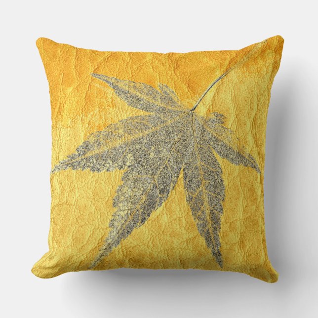 Old Leaf on Yellow Leather Cushion (Front)