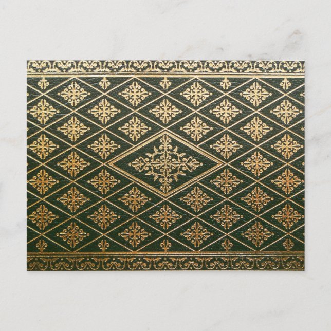 Old Leather Book Cover Green and Gold Postcard (Front)