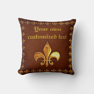 Old Leather Cover with golden Fleur-de-Lys - Cushion