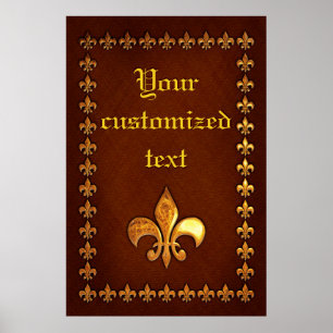 Old Leather Cover with golden Fleur-de-Lys - Poster