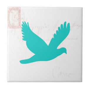 Old letter with Bird Silhouette Tile