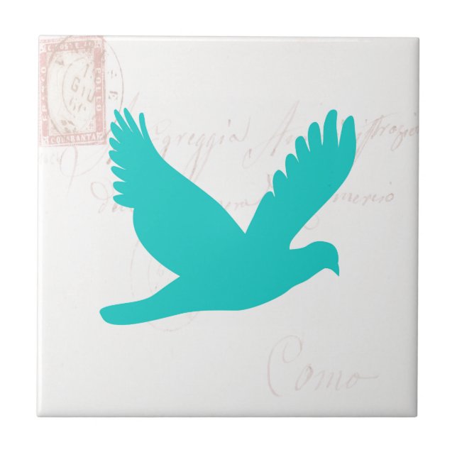 Old letter with Bird Silhouette Tile (Front)