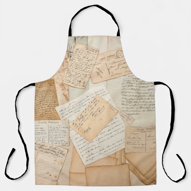 Old letters,  handwritings,  vintage postcards,  e apron (Front)