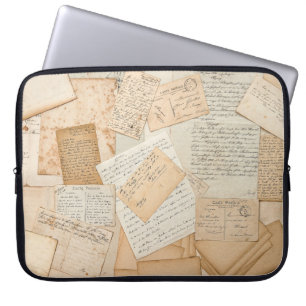 Old letters,  handwritings,  vintage postcards,  e laptop sleeve