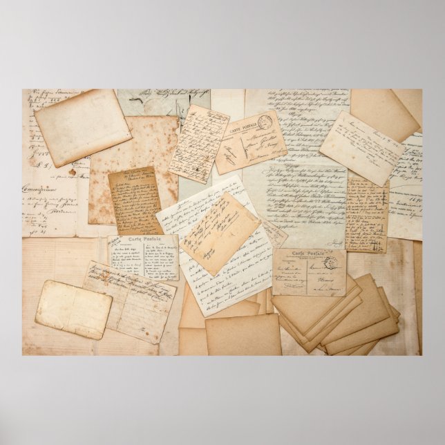 Old letters,  handwritings,  vintage postcards,  e poster (Front)