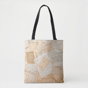 Old letters, handwritings, vintage postcards, e tote bag