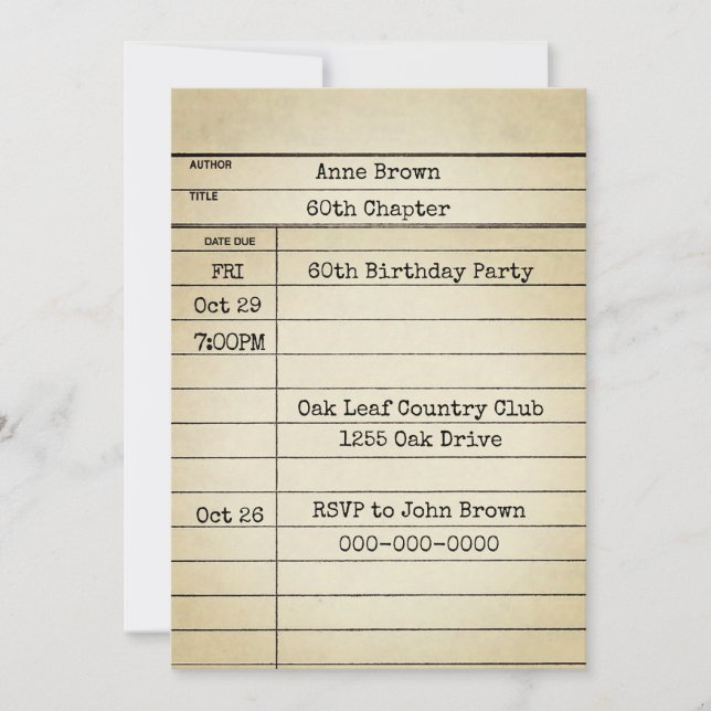 Old Library Card 60th Birthday Party (Front)