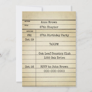 Old Library Card 67th Birthday Party