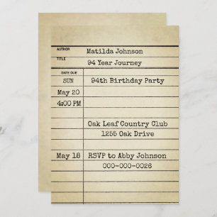 Old Library Card 94th Birthday Party