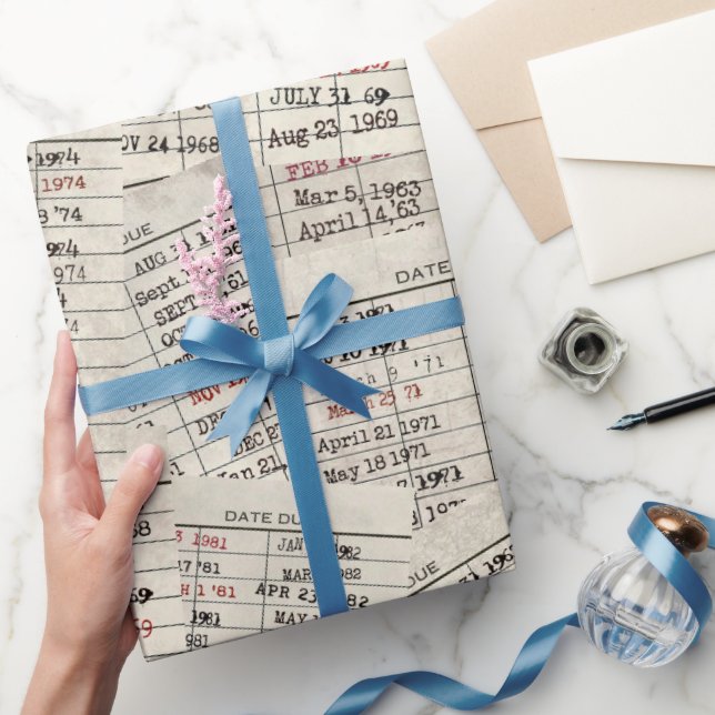 Old Library Card Collection Wrapping Paper (Gifting)