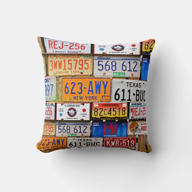 Old License Plates Cushion (Front)