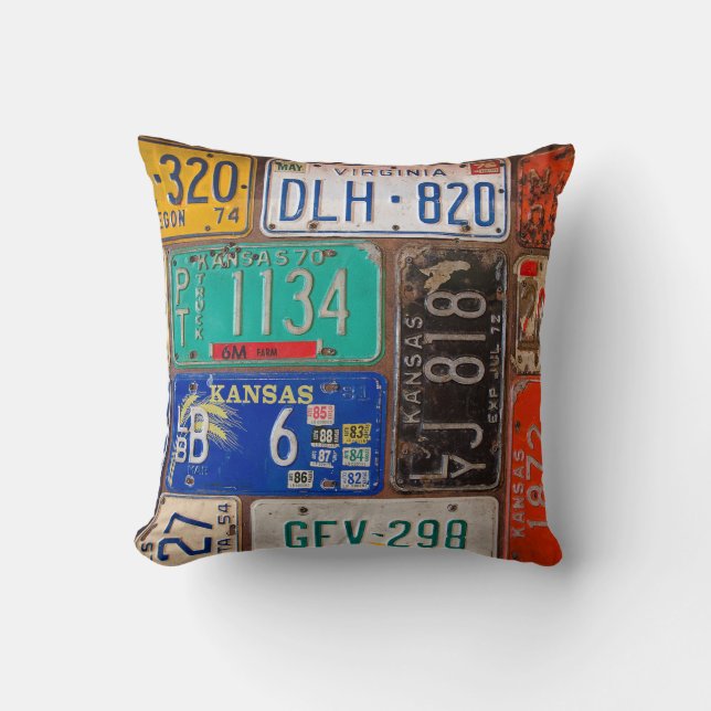 Old License Plates Cushion (Front)