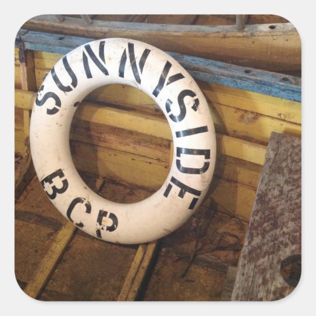 Old Life Preserver In An Abandoned Cannery Square Sticker (Front)