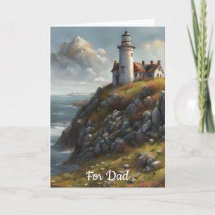 Old Lighthouse on a Rocky Cliff Birthday Card